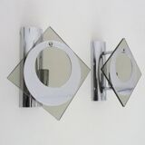 Pair of chrome metal and glass wall sconces, VECA Fontana Arte style.