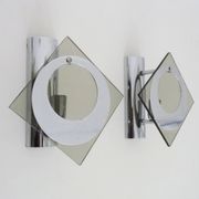 Pair of chrome metal and glass wall sconces, VECA Fontana Arte style.