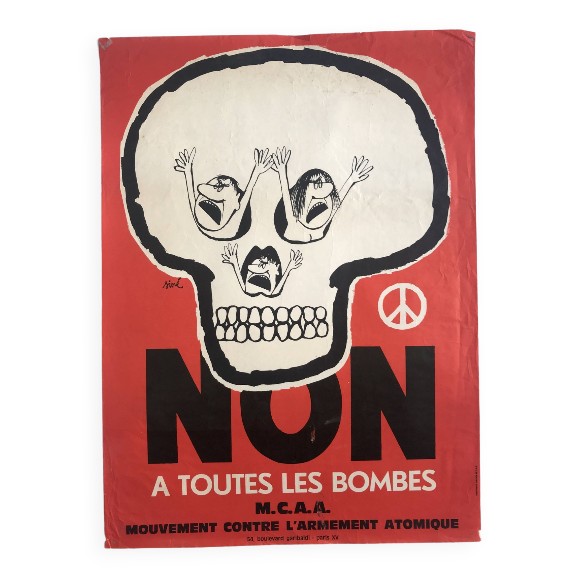 Siné, no to all bombs / mcaa, 1963-68. original duotone poster