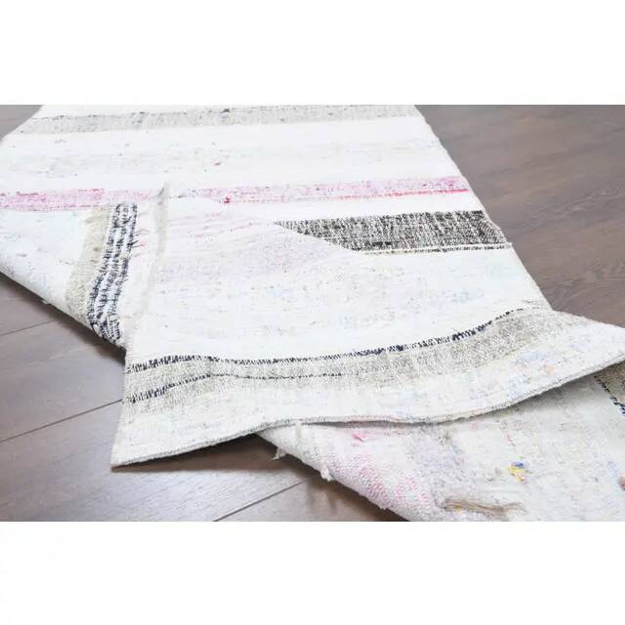 Vintage Turkish hand-knotted wool cotton white kilim runner rug  95x265