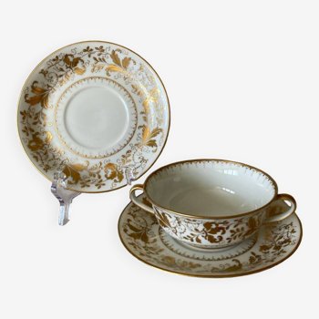 Porcelaines Le Tallec à Paris - incrustés or - Tasse à soupe ou bouillon et sous-tasses