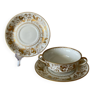 Le Tallec porcelain in Paris - gold inlaid - Soup or broth cup and saucers