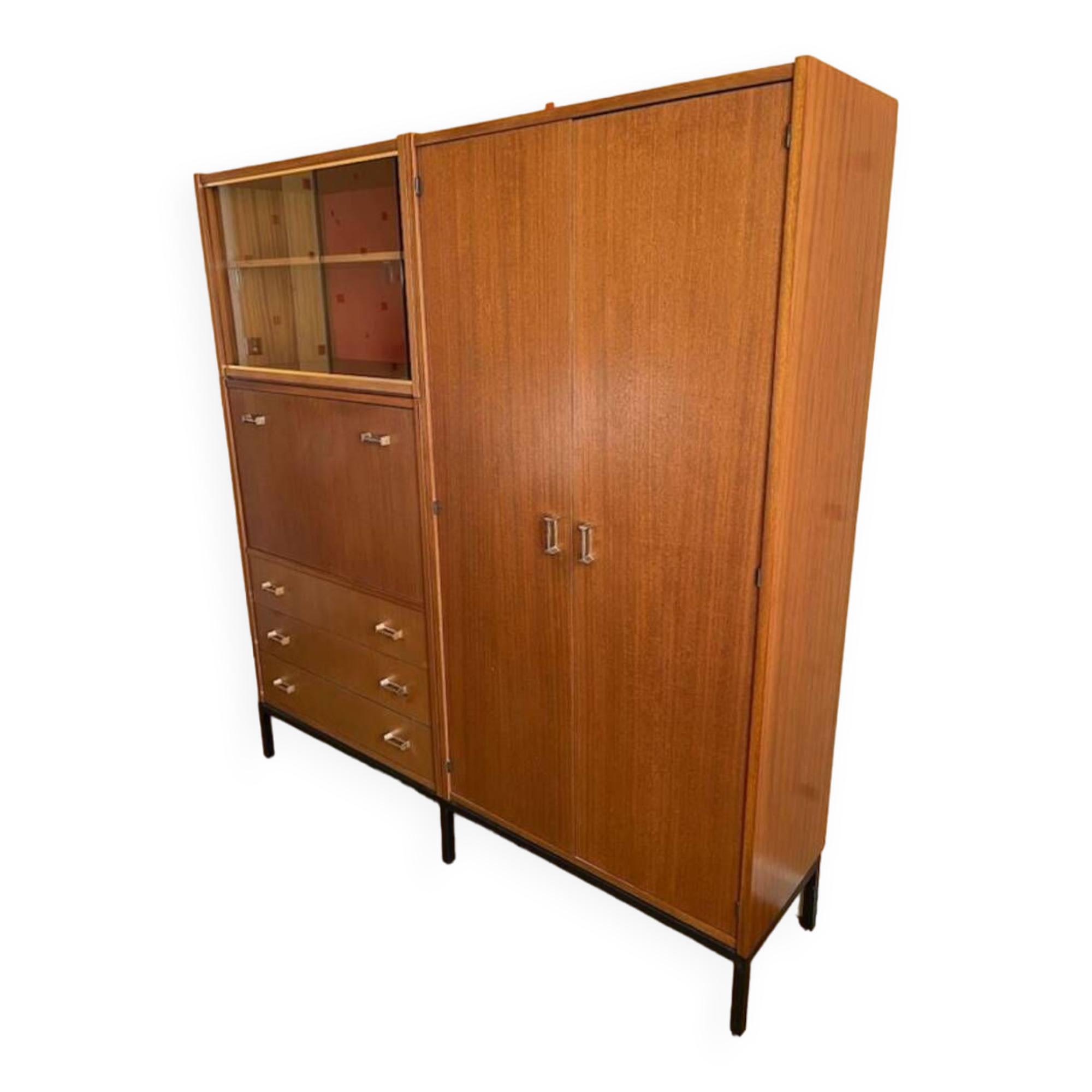 Vintage Scandinavian Teak Bookcase Secretary Cabinet