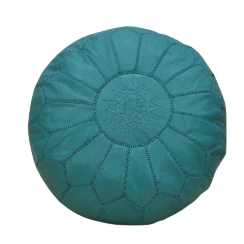 Moroccan pouf in turquoise leather
