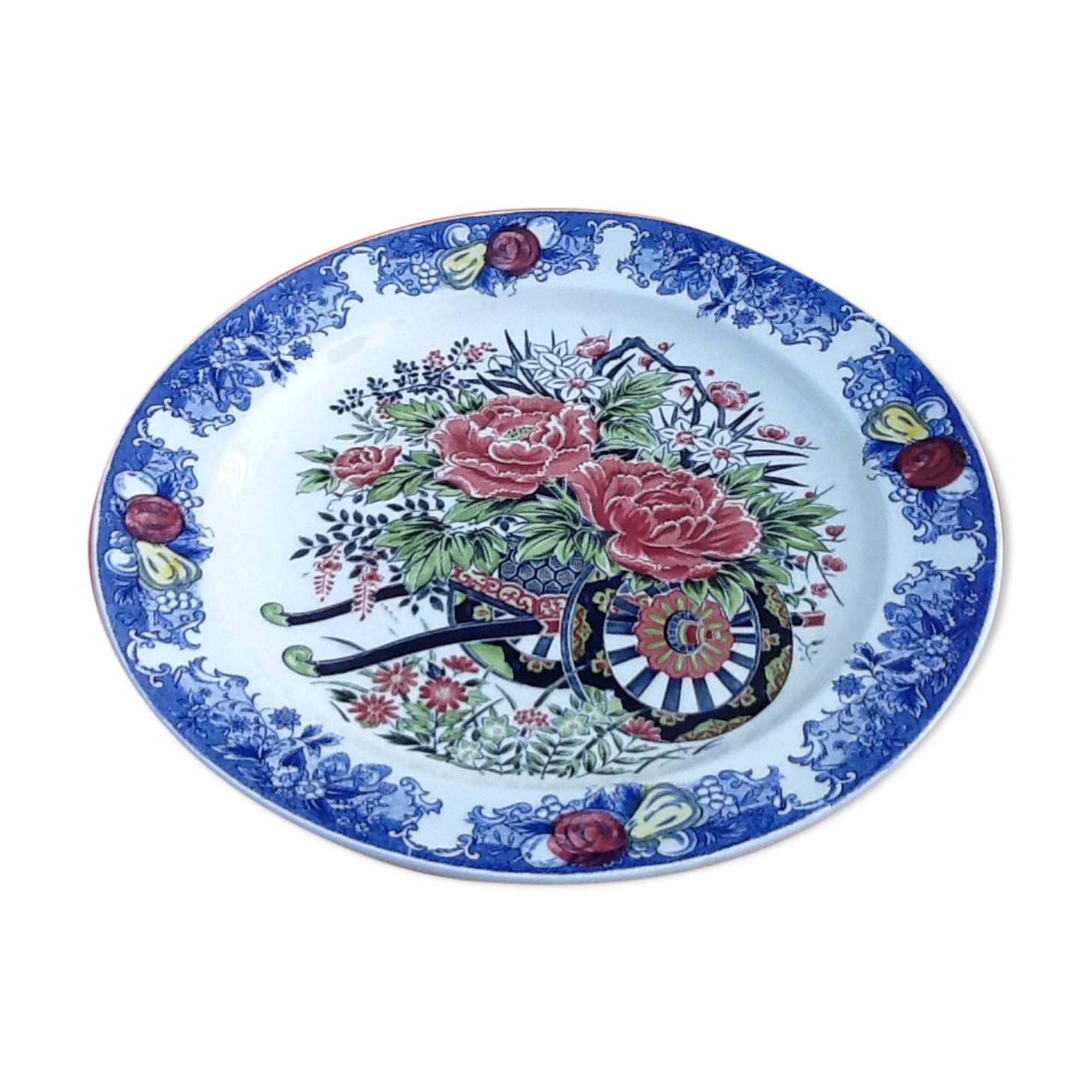 Serving dish Polychrome ceramic Decoration cart of flowers...