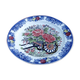 Plat de service  Céramique polychrome  Décor charrette de fleurs...