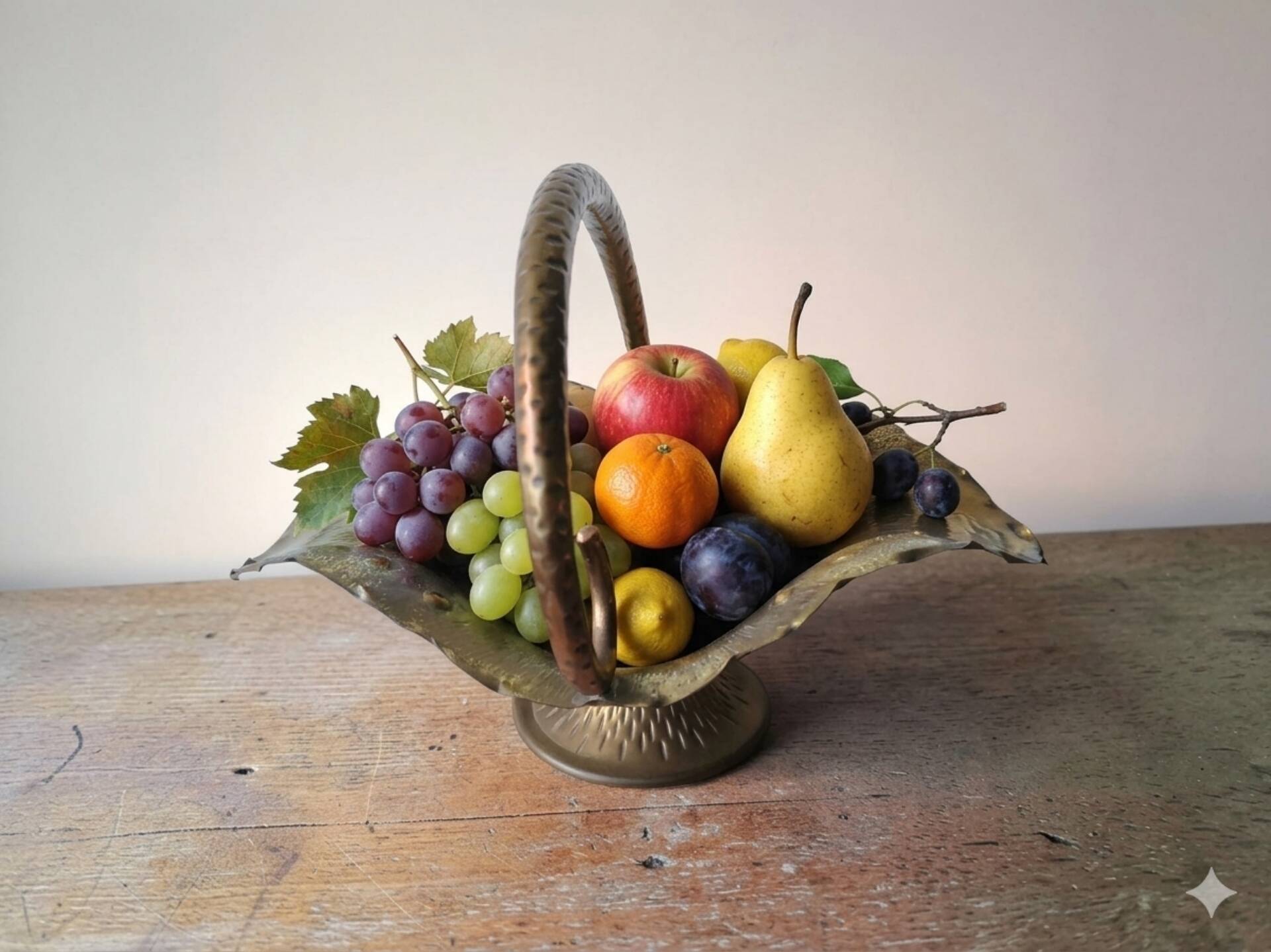 Modernist hammered copper fruit basket, Vienna (Austria)