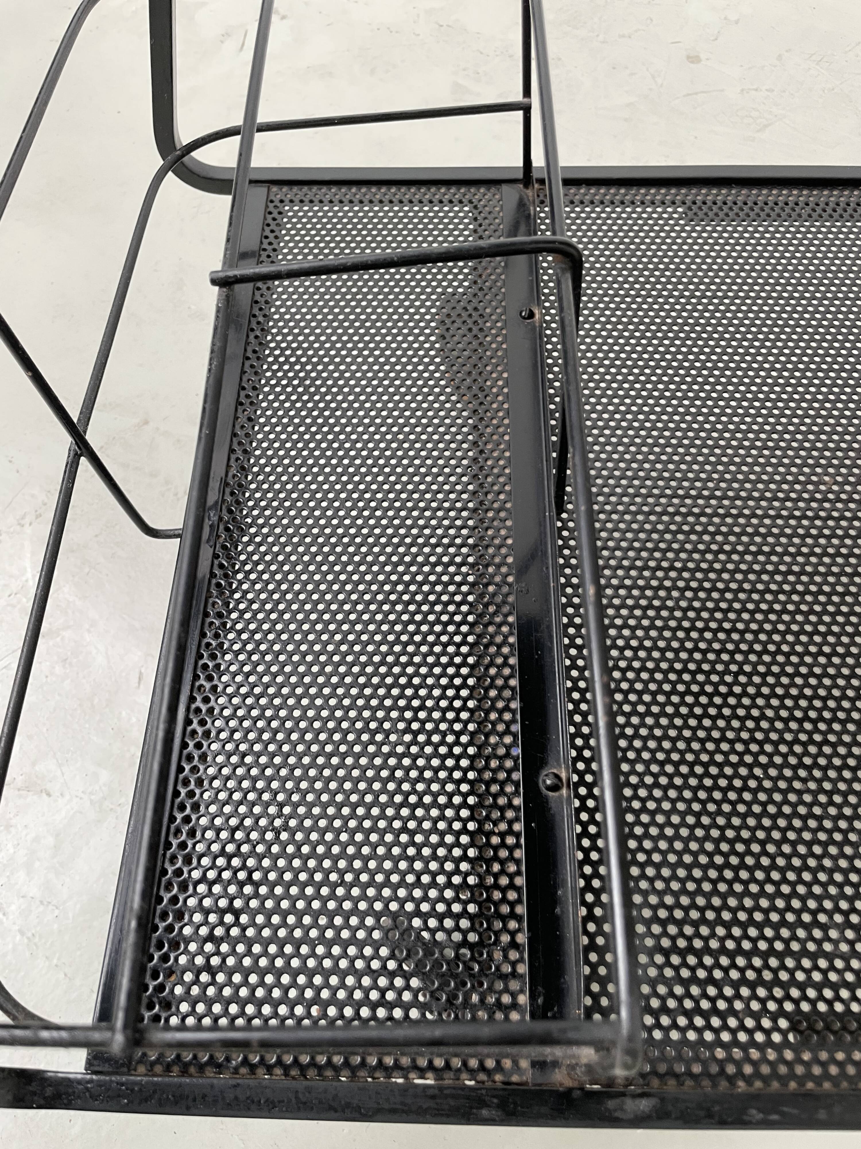 Perforated metal serving trolley in the Mathieu Matégot style