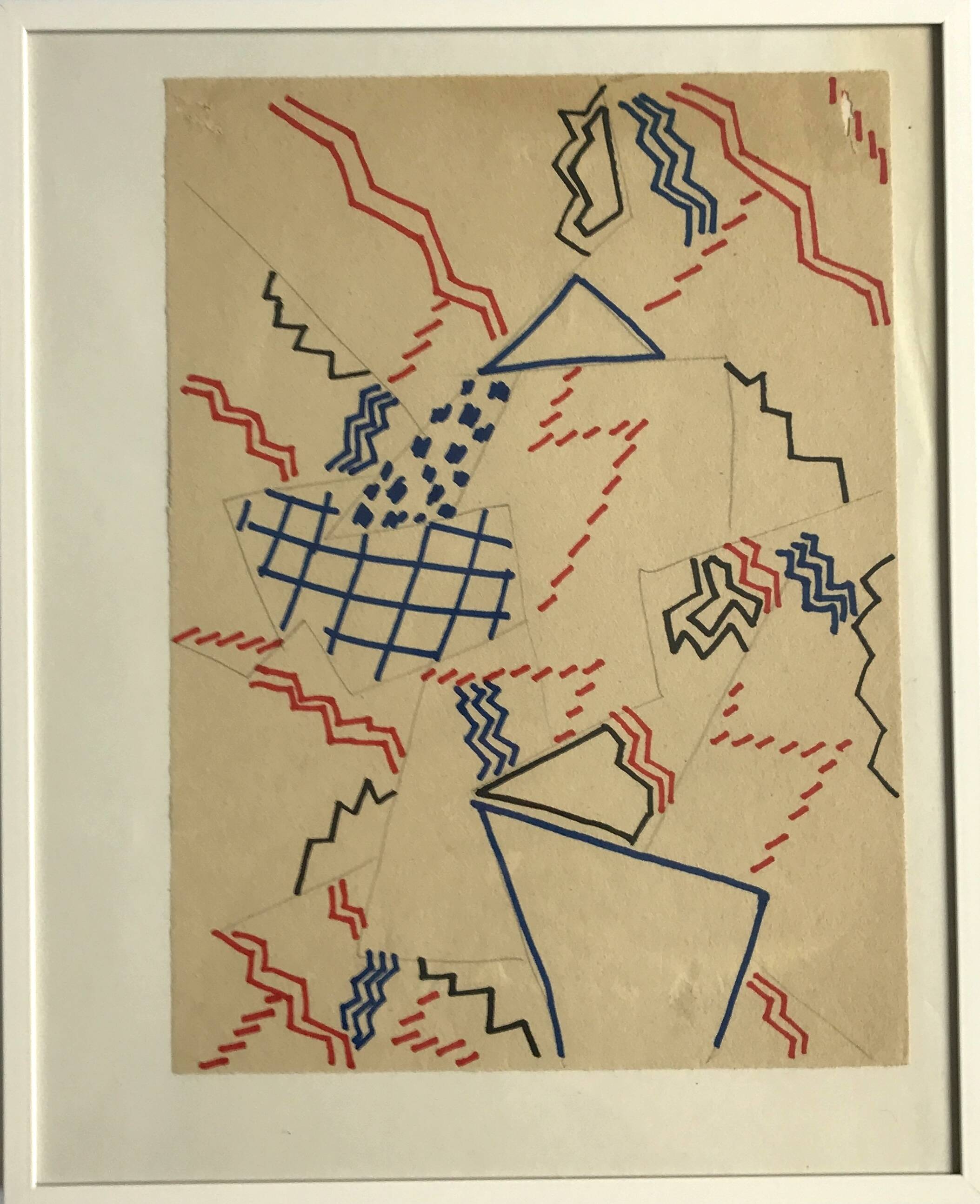 Elie dayan, untitled (abstract composition 3). felt pen on paper.
