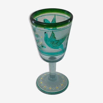 Verre cristal à décors d’oiseaux givré émaux et peinture anonyme XIX début XXe