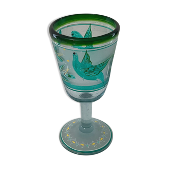 Verre cristal à décors d’oiseaux givré émaux et peinture anonyme XIX début XXe