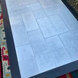 Vintage coffee table in stainless steel and black lacquered wood.