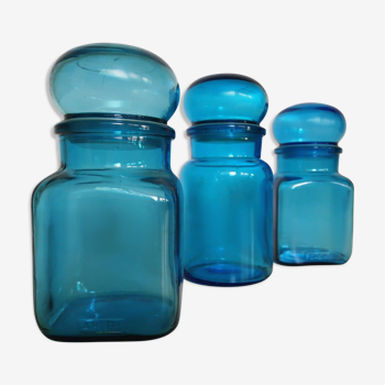 Three vintage blue jars