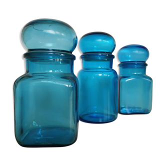 Trois bocaux vintage bleu