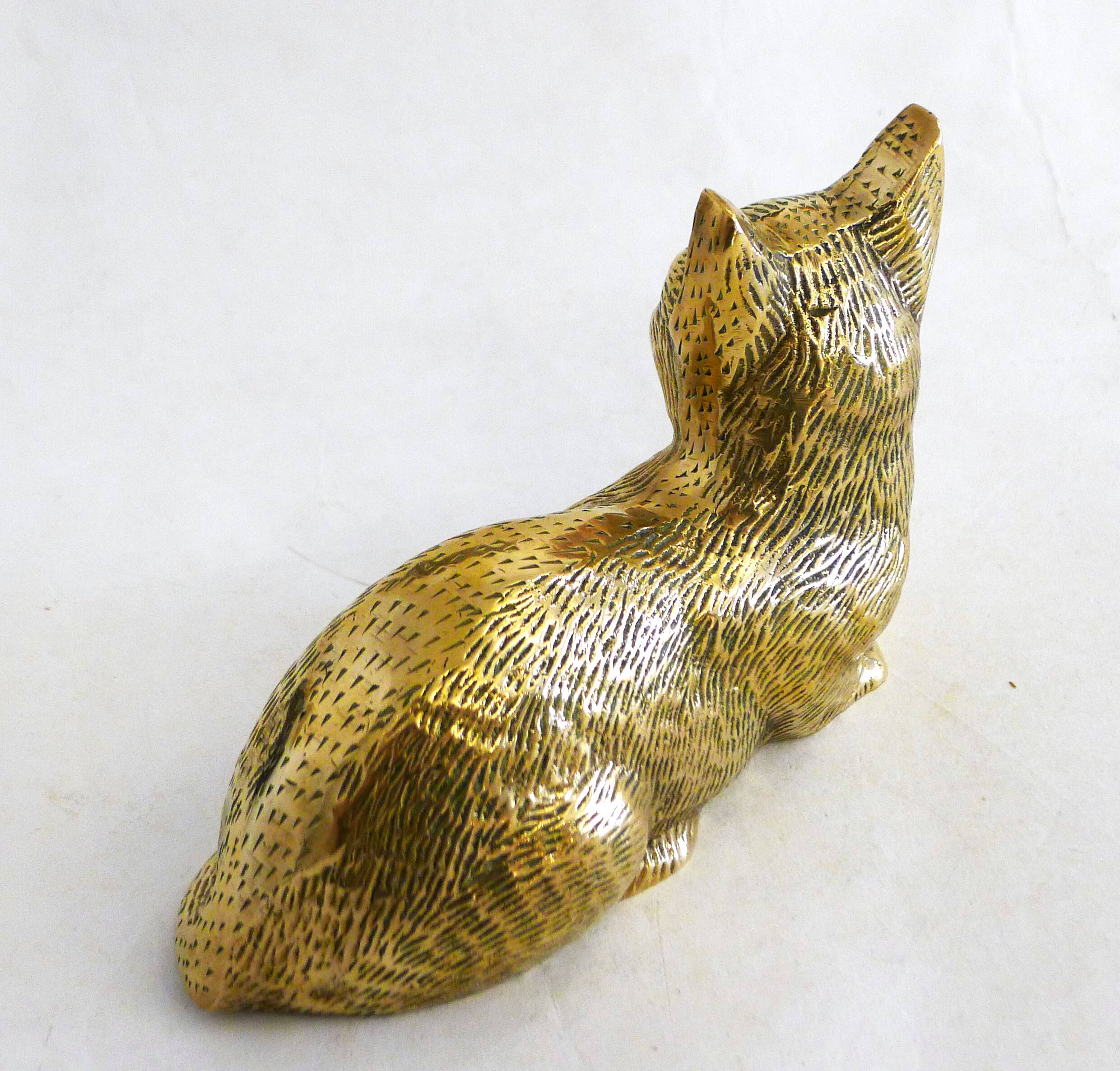 Brass Cat Figurine Sculpture