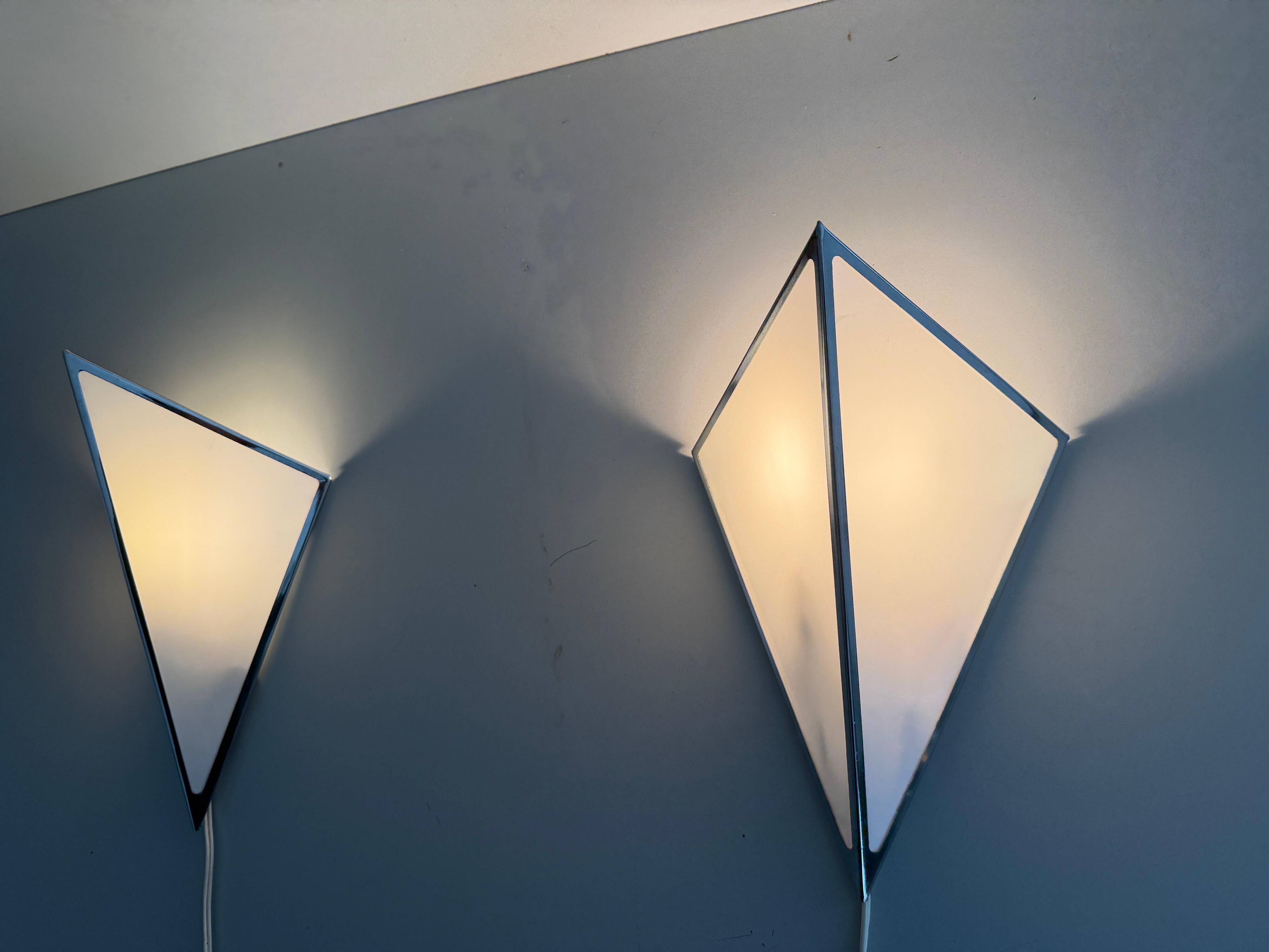 Pair of opal glass wall lights with an aluminium body, 1980s, Germany