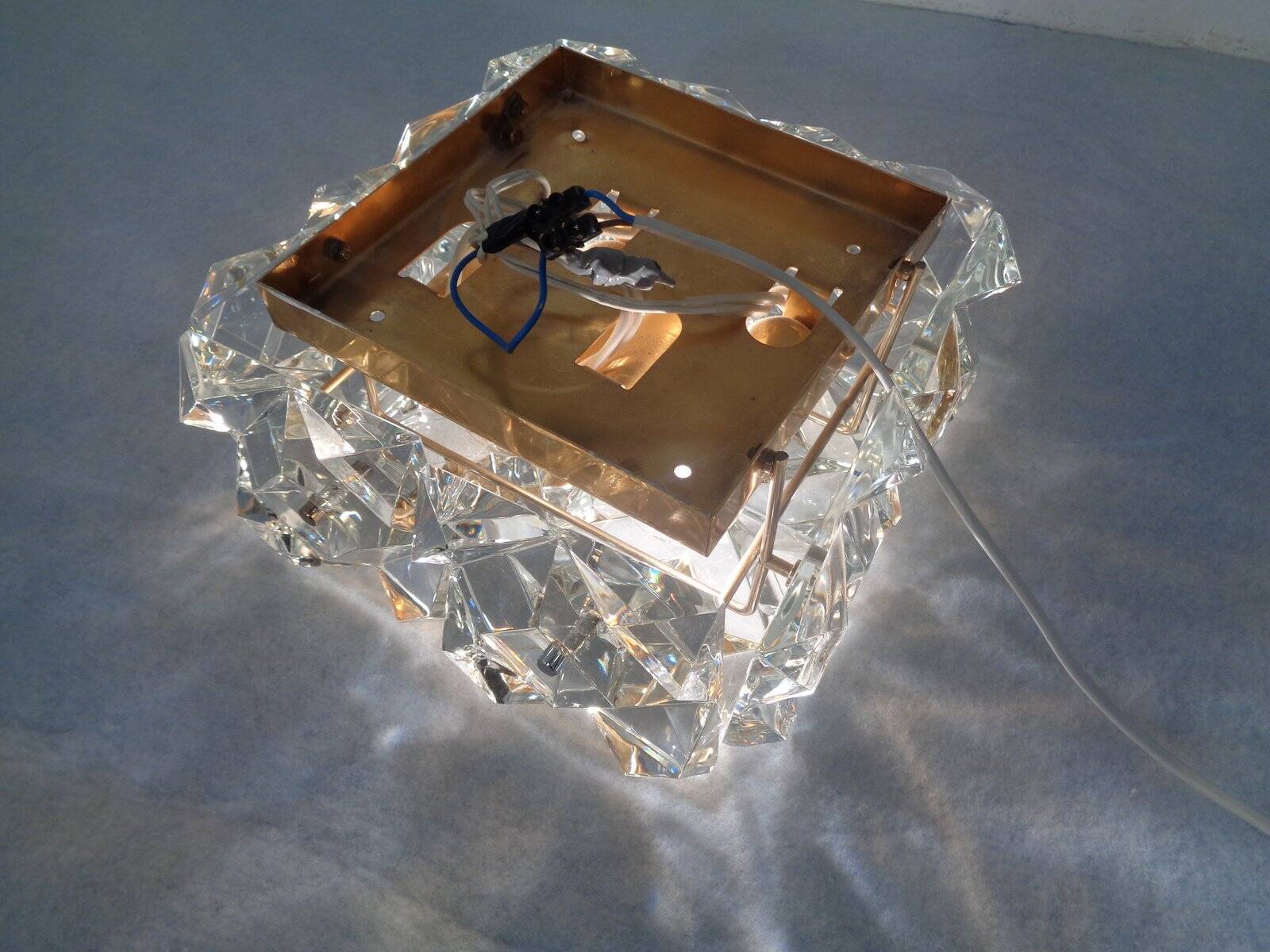 Gold-Plated & Crystal Glass Flush Mount Light from Kinkeldey, 1970s