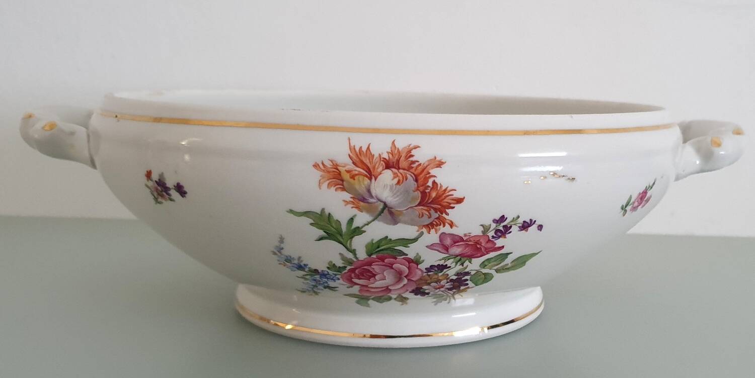 Limoges enamelled porcelain soup tureen