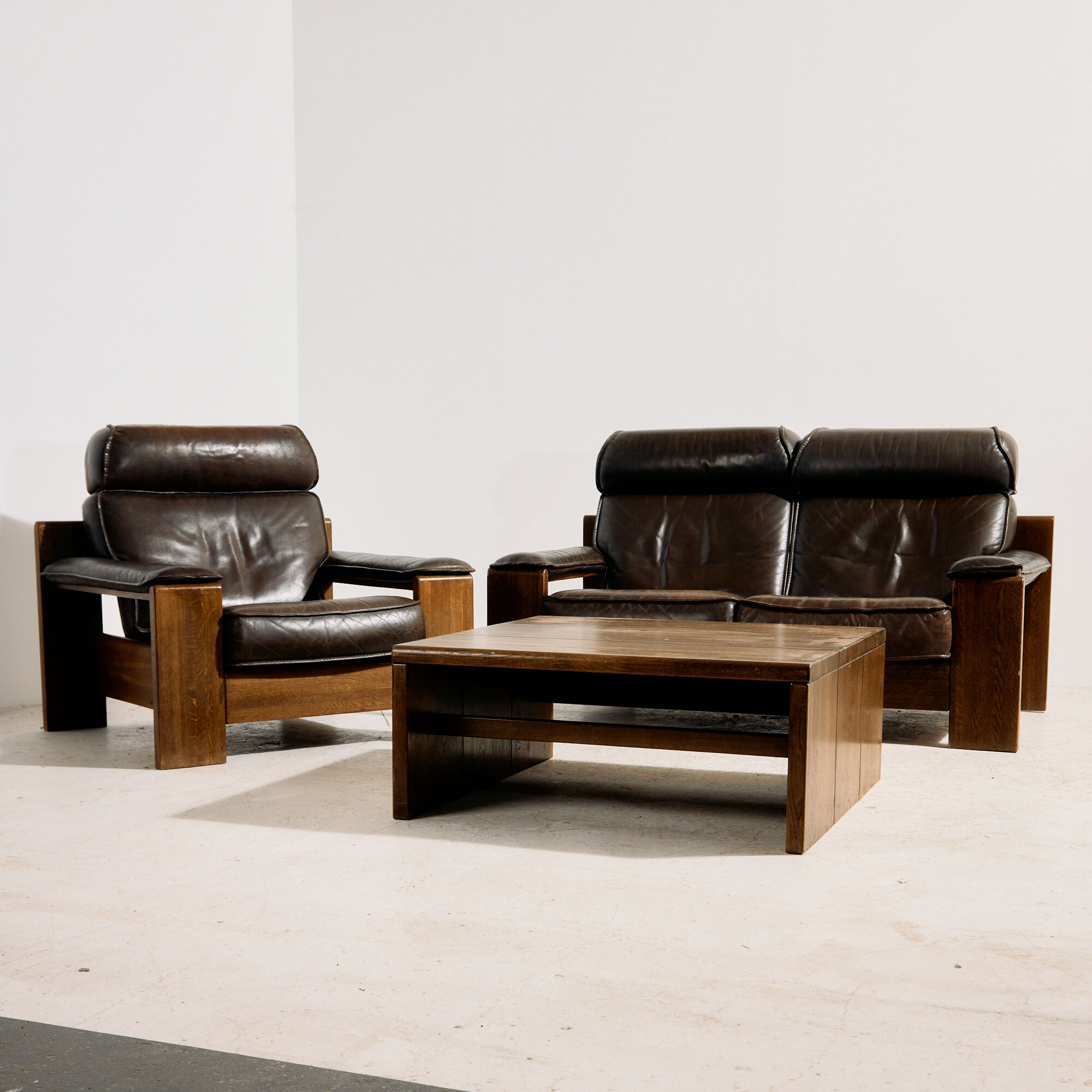 Leather sofa set model 757 by Harry de Groot for Leolux, set of 3.