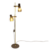 2-bulb floor lamp by Hustadt Leuchten, plastic spotlights on a brass pole, 1970s