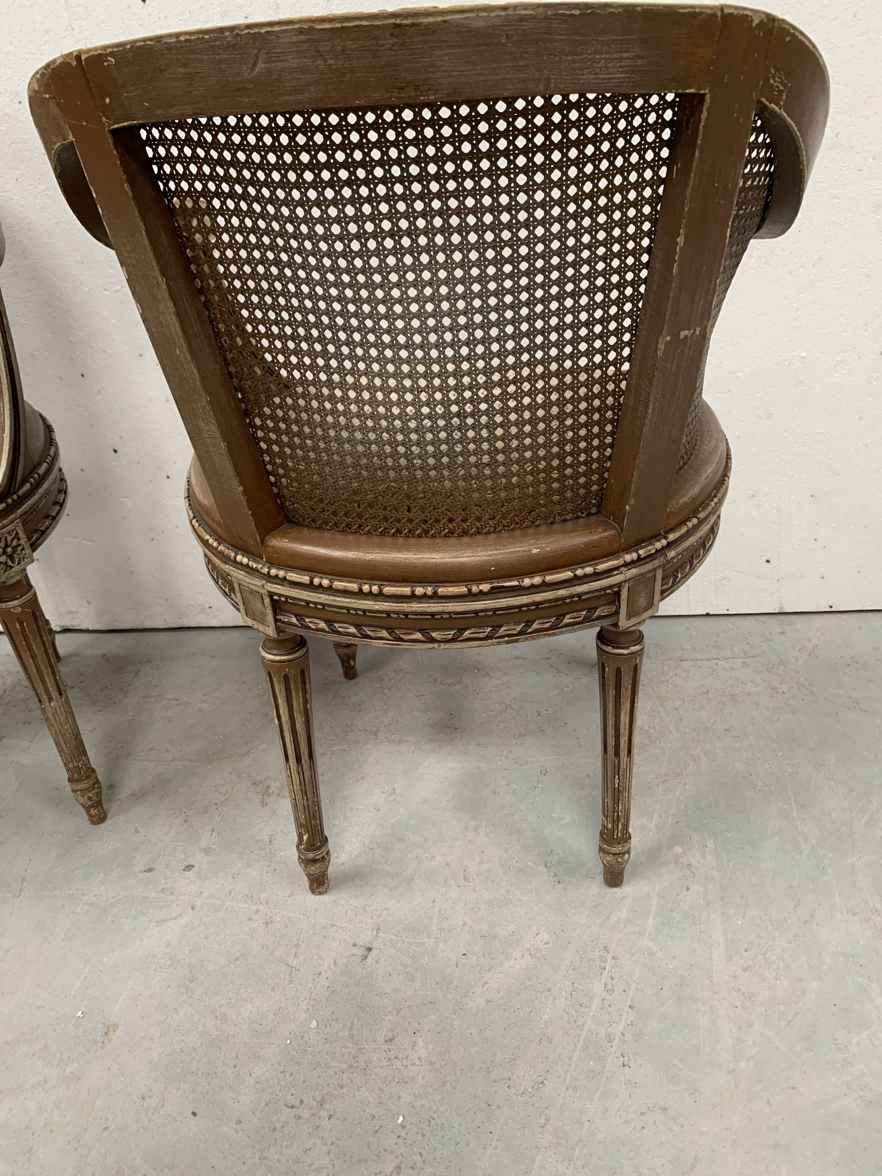 Pair of Louis XVI style basket armchairs in patinated beech, 20th century