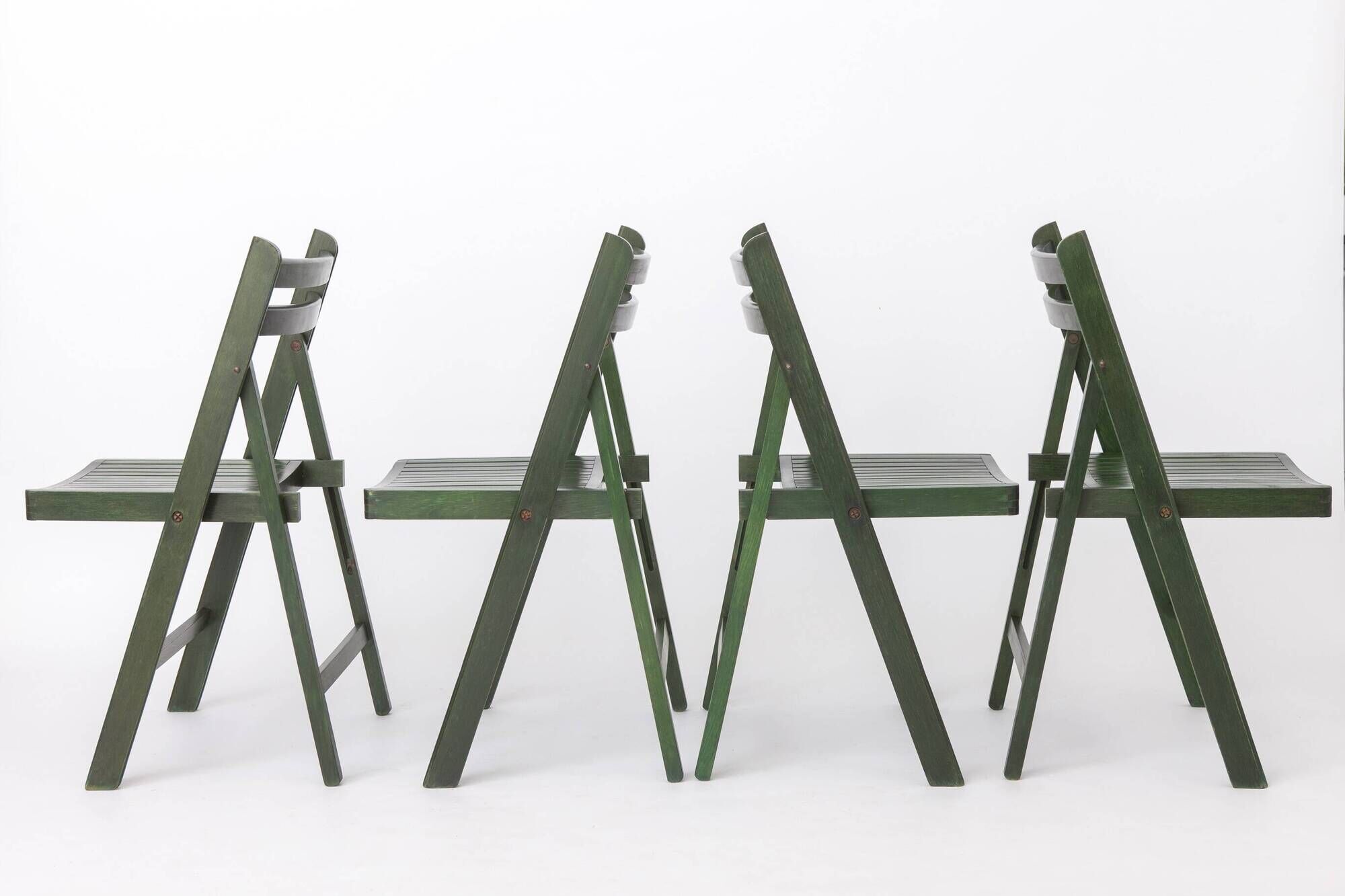 Set of 4 Vintage Green Folding Chairs, German Beech Wood Chairs,  60s–70s