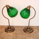 A pair of modern 1980s table lamps, brass and glass, E27, height 48 cm