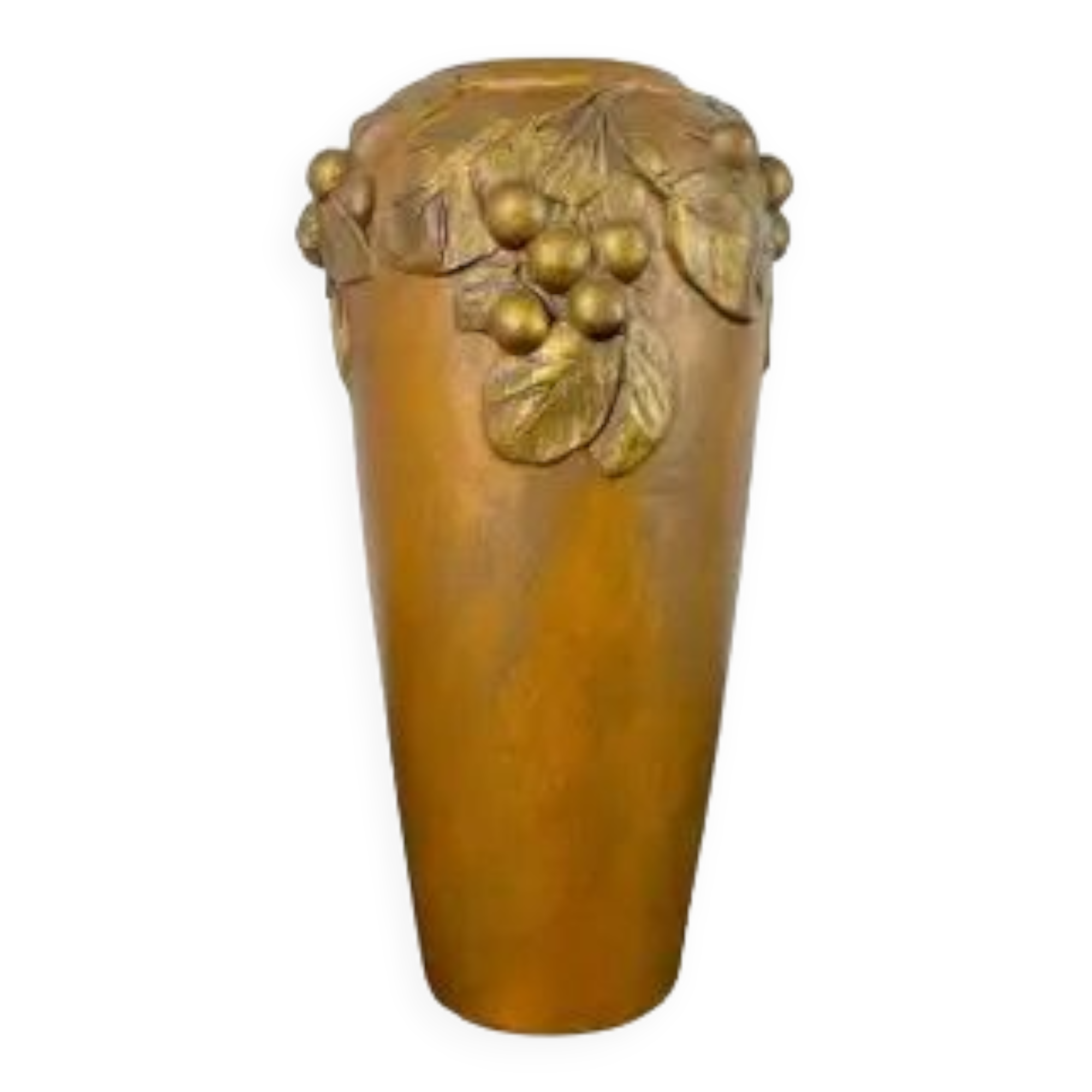Art Nouveau vase in gilded ceramic and terracotta signed Desrousseaux France