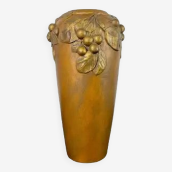 Vase Art Nouveau en céramique dorée et terre cuite signé Desrousseaux France
