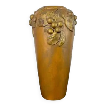 Art Nouveau vase in gilded ceramic and terracotta signed Desrousseaux France