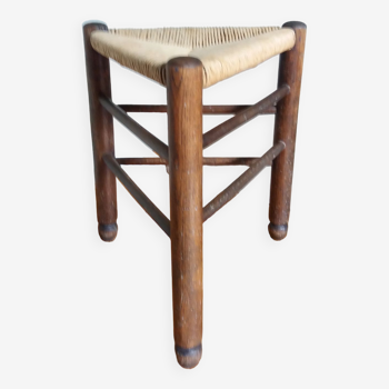 Tabouret tripode paillé