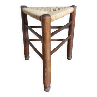 Tabouret tripode paillé