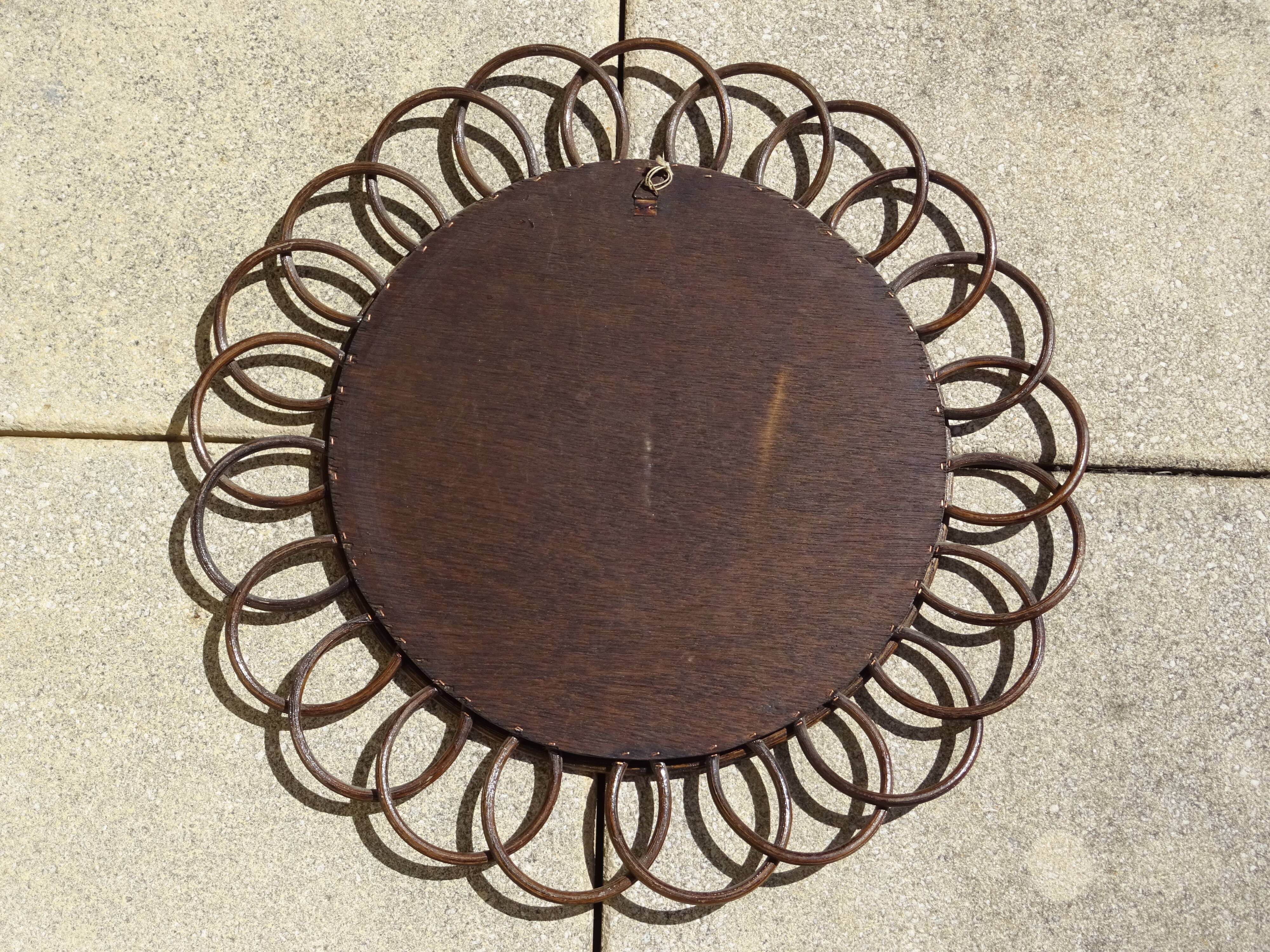 Vintage rattan mirror flower year 60