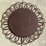 Vintage rattan mirror flower year 60