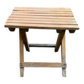 Brown wooden folding stools from the 1950s — slatted seat, folding mechanism X