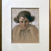 Painting drawing and flange "Young smiling woman" 30's signed L. George