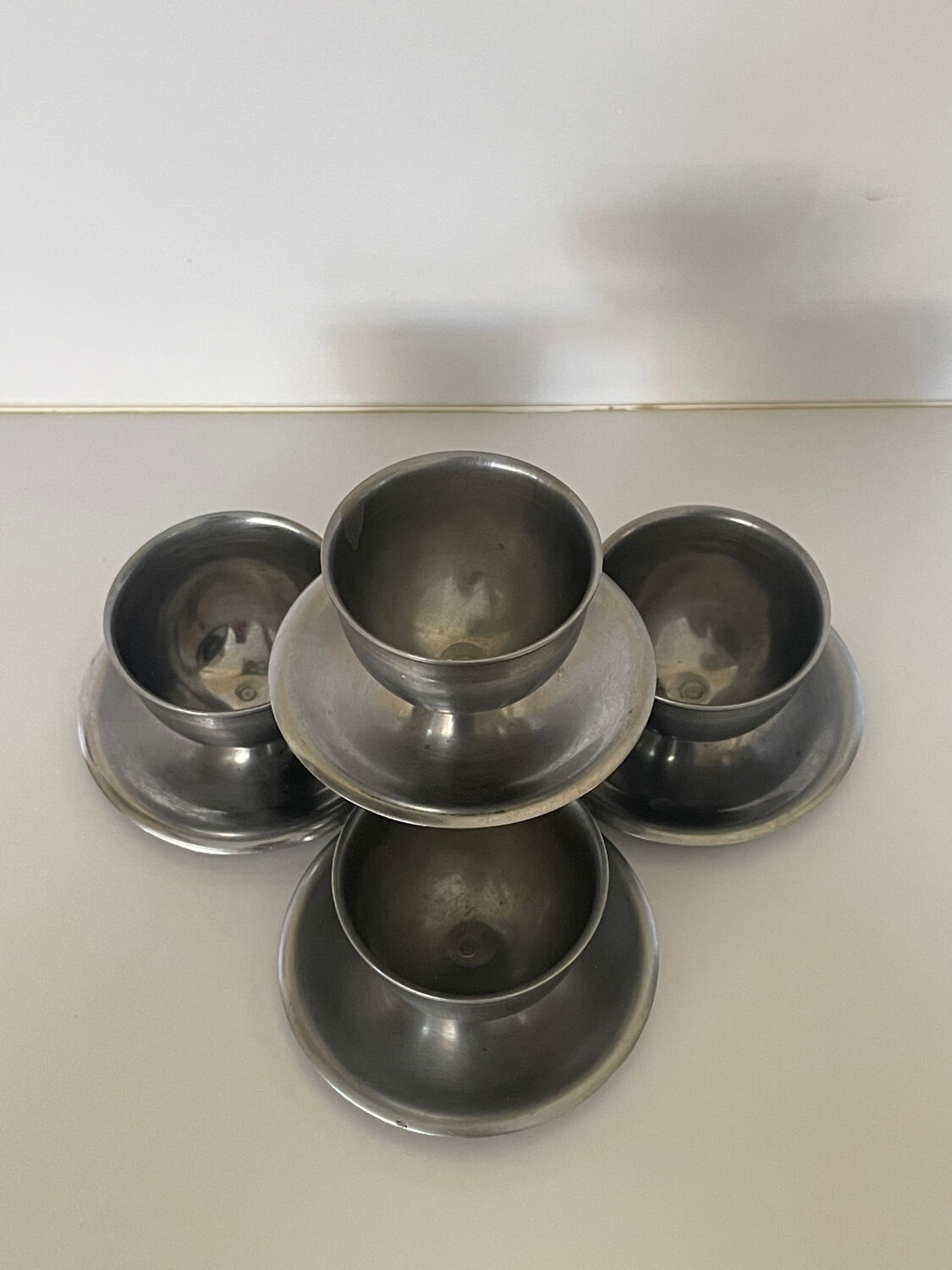 4 vintage stainless steel egg cups at 18%