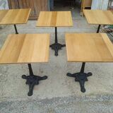 Set of 5 solid oak bistro gueridon tables 60/60 cm