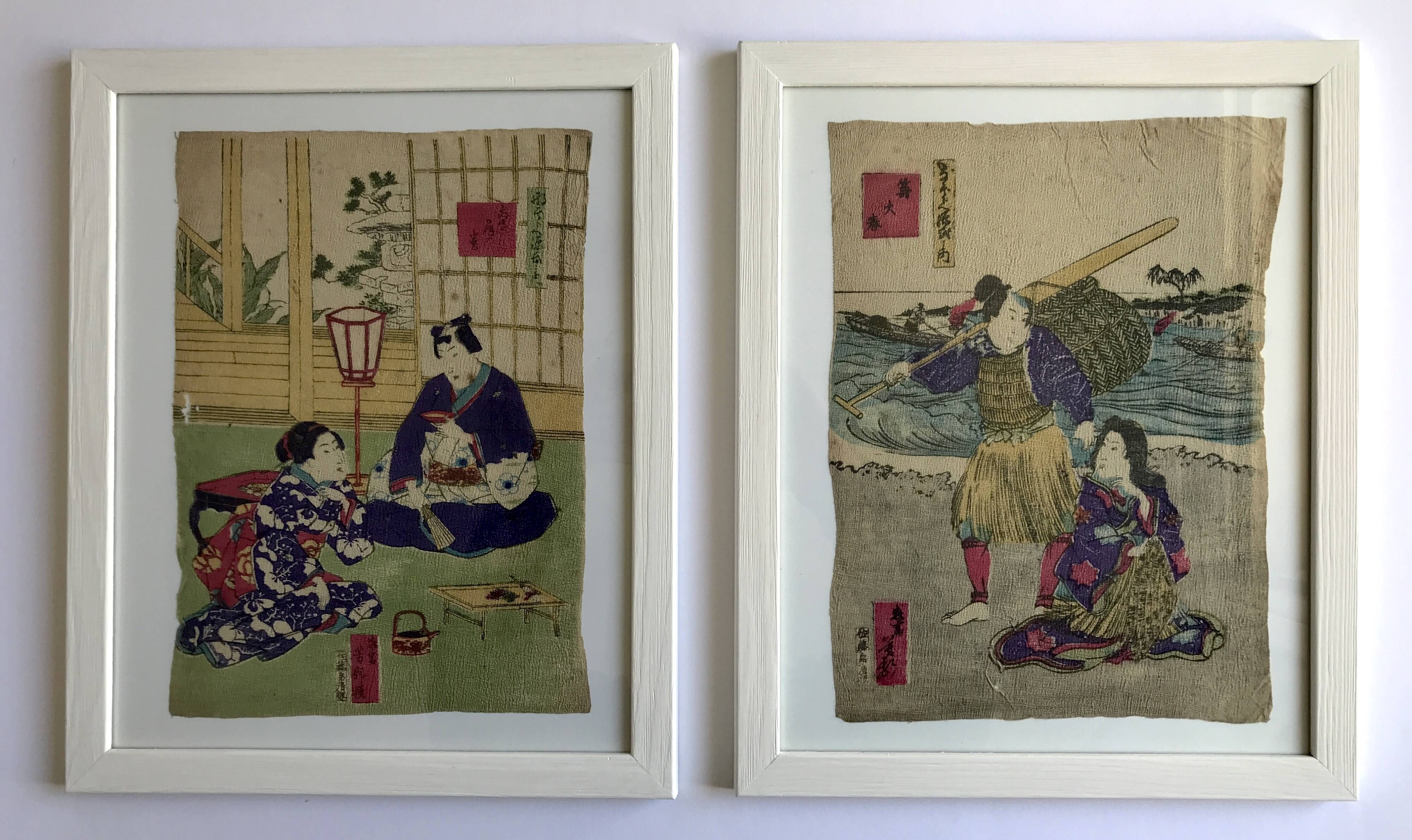 The Fisherman & Tea Ceremony. Duo of Japanese prints on rice paper.