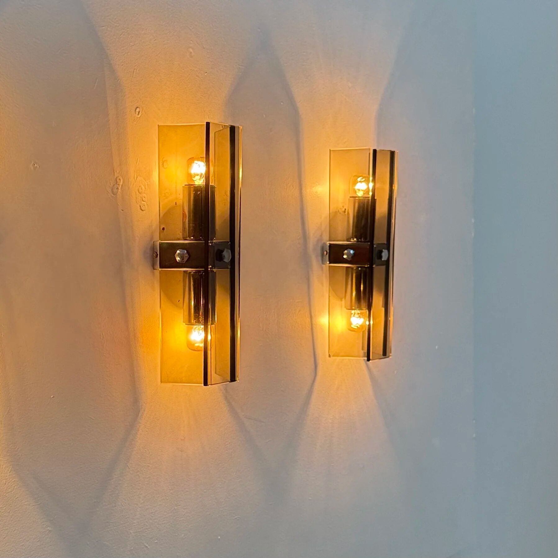Set of 3 Veca glass wall lamps / sconces, 1970s Italy