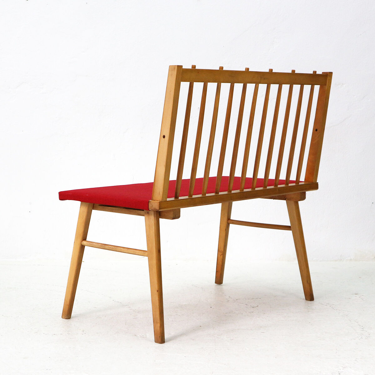 Reupholstered beechwood bench, 1950s