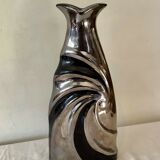 Vase vintage en faïence laquée argenté et noir estampillé