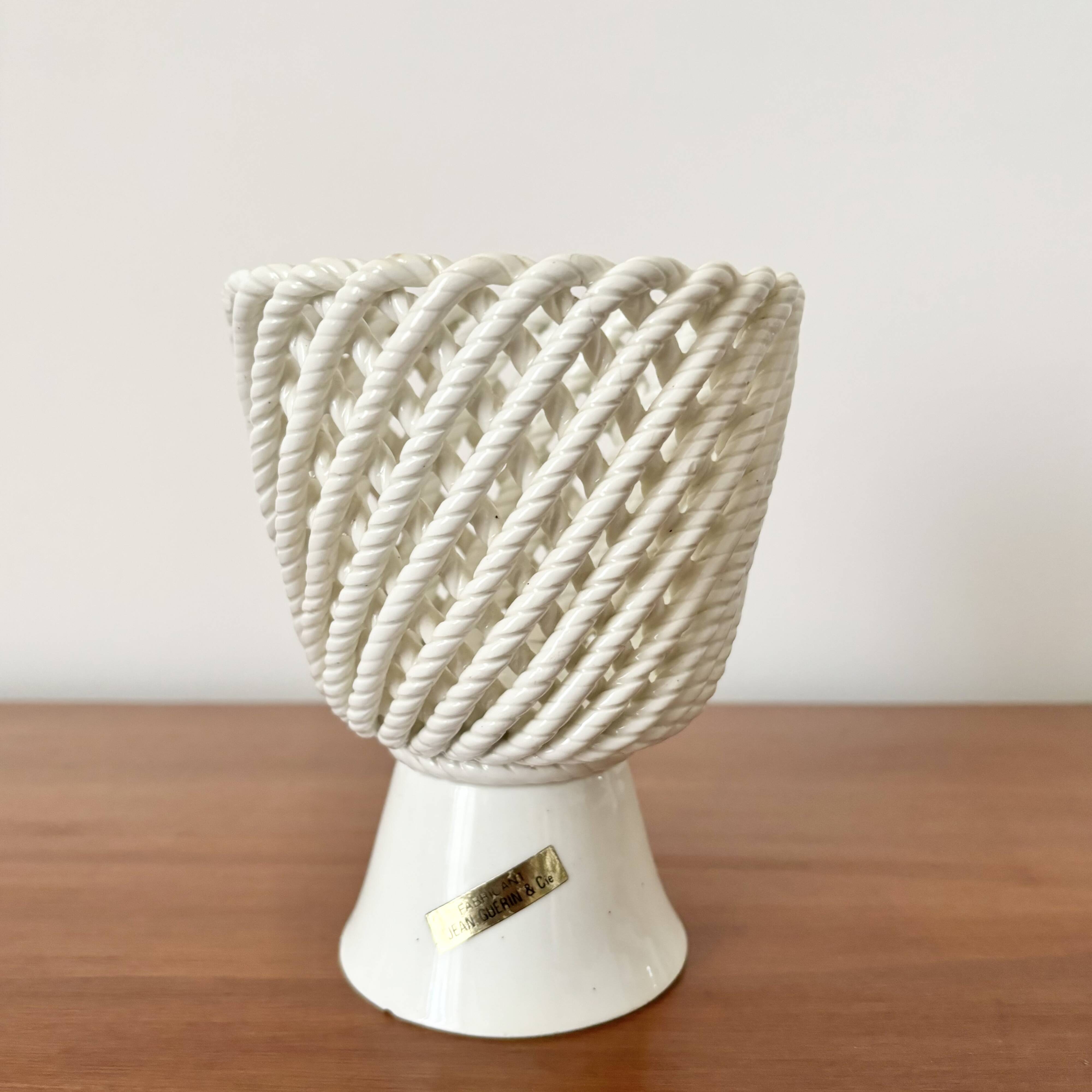 Vintage ceramic openwork vase & cache pot