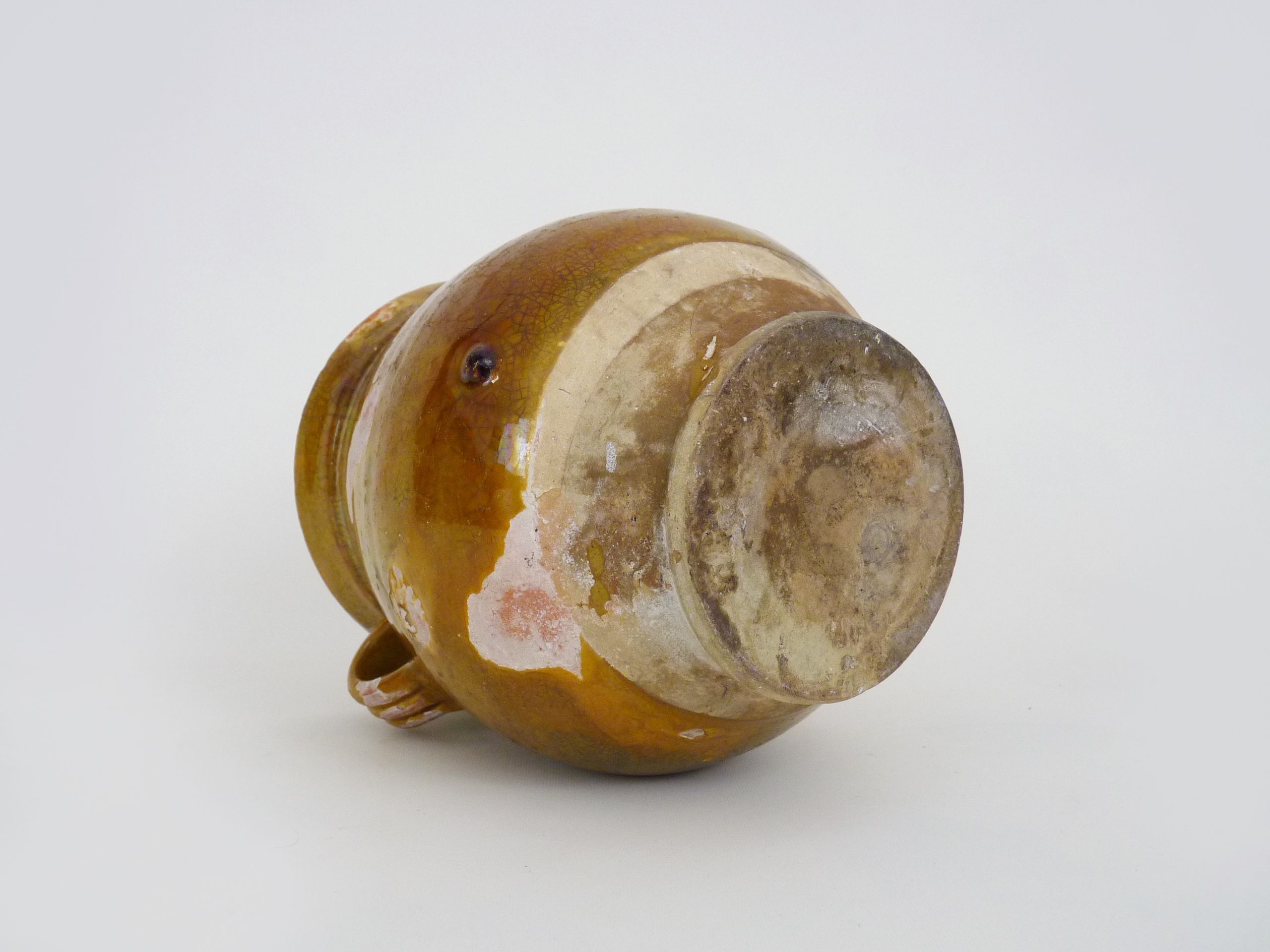 Glazed yellow confit pot, south west of France. Conservation pot. Pyrenees XIXth