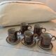 Vintage coffee service 10 pieces, 5 cups plus 5 saucers in speckled stoneware.