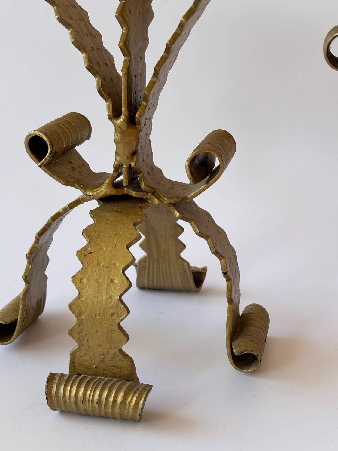 Vintage Stylized Candlestick in Golden Wrought Iron