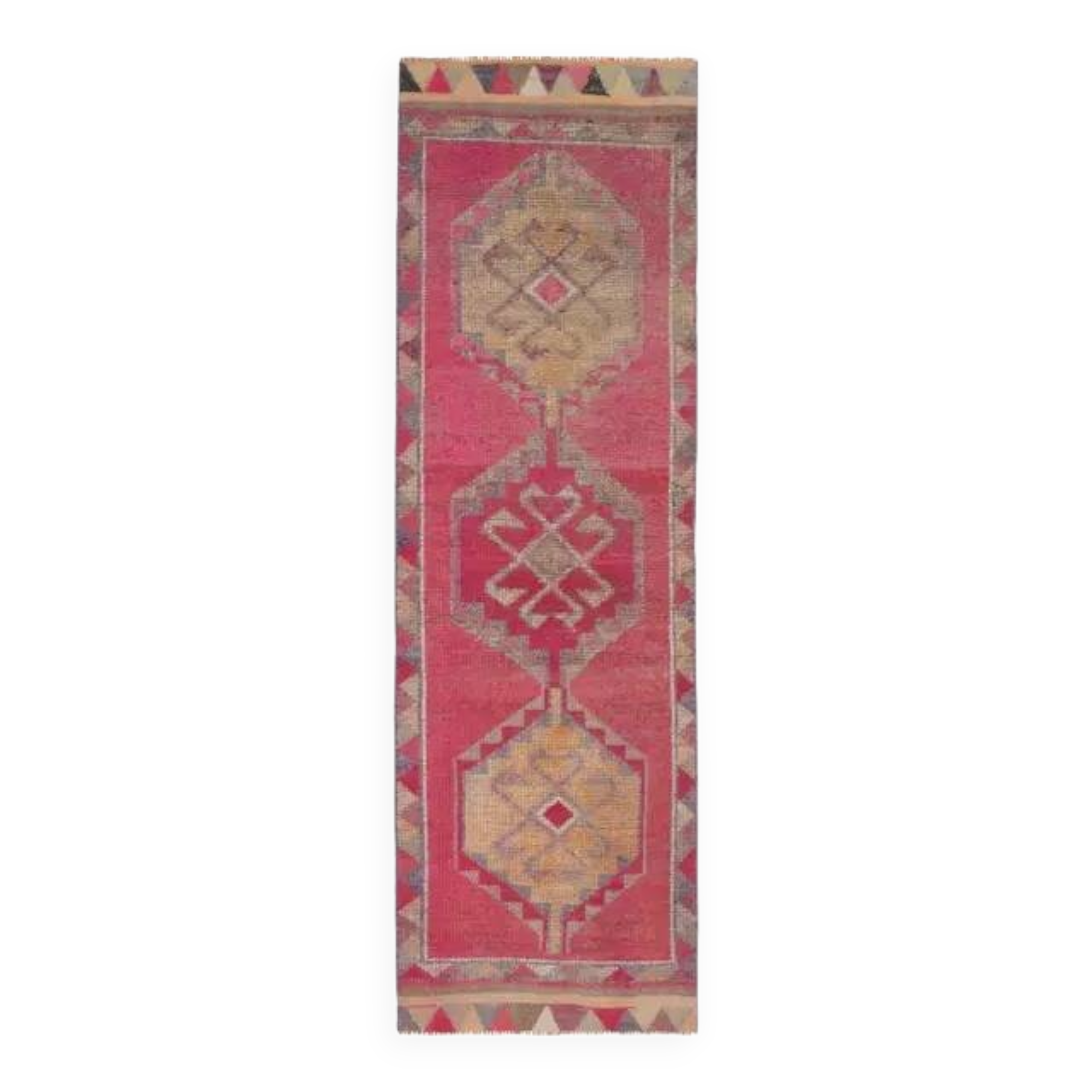 Vintage Turkish Hand-Knotted Wool Cotton Pink Runner Rug 95x309