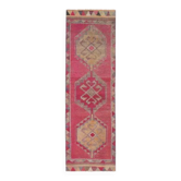 Vintage Turkish Hand-Knotted Wool Cotton Pink Runner Rug 95x309