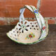 Vintage white openwork ceramic basket with flower decoration for lancel