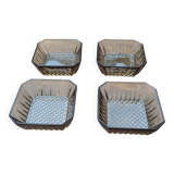 Set of 4 small square bowls - smoked glass - retro design - 70s / 80s